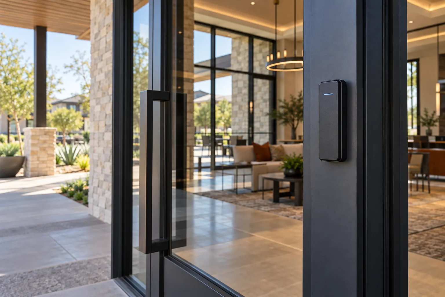 Access reader at a contemporary entrance