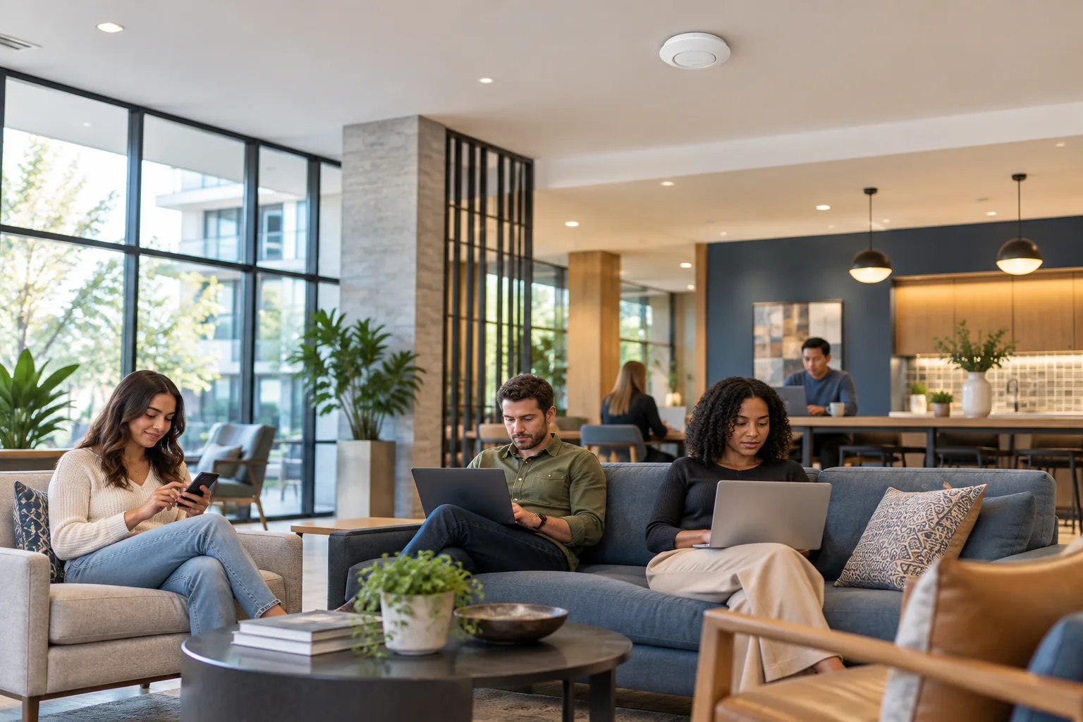 Guests using a wireless network in a shared lobby